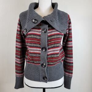 Eddie Bauer Cardigan Women's SP Red Fair Isle Nordic Wool Festive Scandi Girl